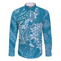 Blue Polynesia Hammerhead Shark Tattoo With Plumeria Lei Family Matching Puletasi and Hawaiian Shirt