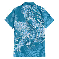 Blue Polynesia Hammerhead Shark Tattoo With Plumeria Lei Family Matching Short Sleeve Bodycon Dress and Hawaiian Shirt LT14 - Polynesian Pride