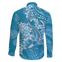 Blue Polynesia Hammerhead Shark Tattoo With Plumeria Lei Family Matching Summer Maxi Dress and Hawaiian Shirt