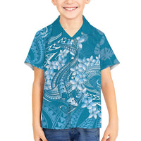 Blue Polynesia Hammerhead Shark Tattoo With Plumeria Lei Hawaiian Shirt