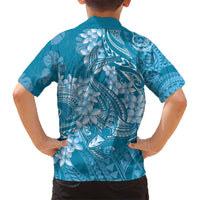 Blue Polynesia Hammerhead Shark Tattoo With Plumeria Lei Hawaiian Shirt