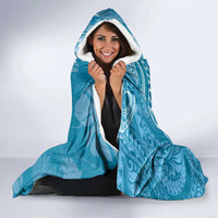 Blue Polynesia Hammerhead Shark Tattoo With Plumeria Lei Hooded Blanket