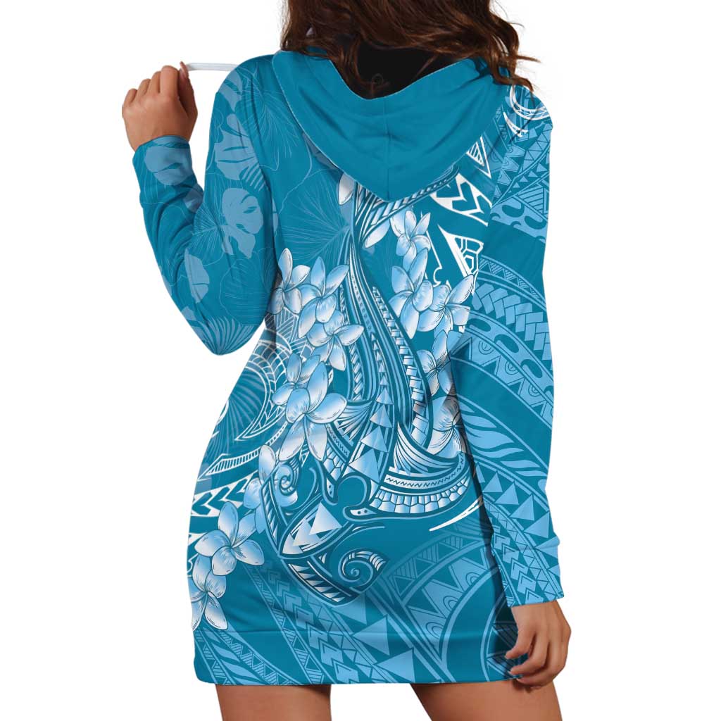 Blue Polynesia Hammerhead Shark Tattoo With Plumeria Lei Hoodie Dress