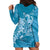 Blue Polynesia Hammerhead Shark Tattoo With Plumeria Lei Hoodie Dress
