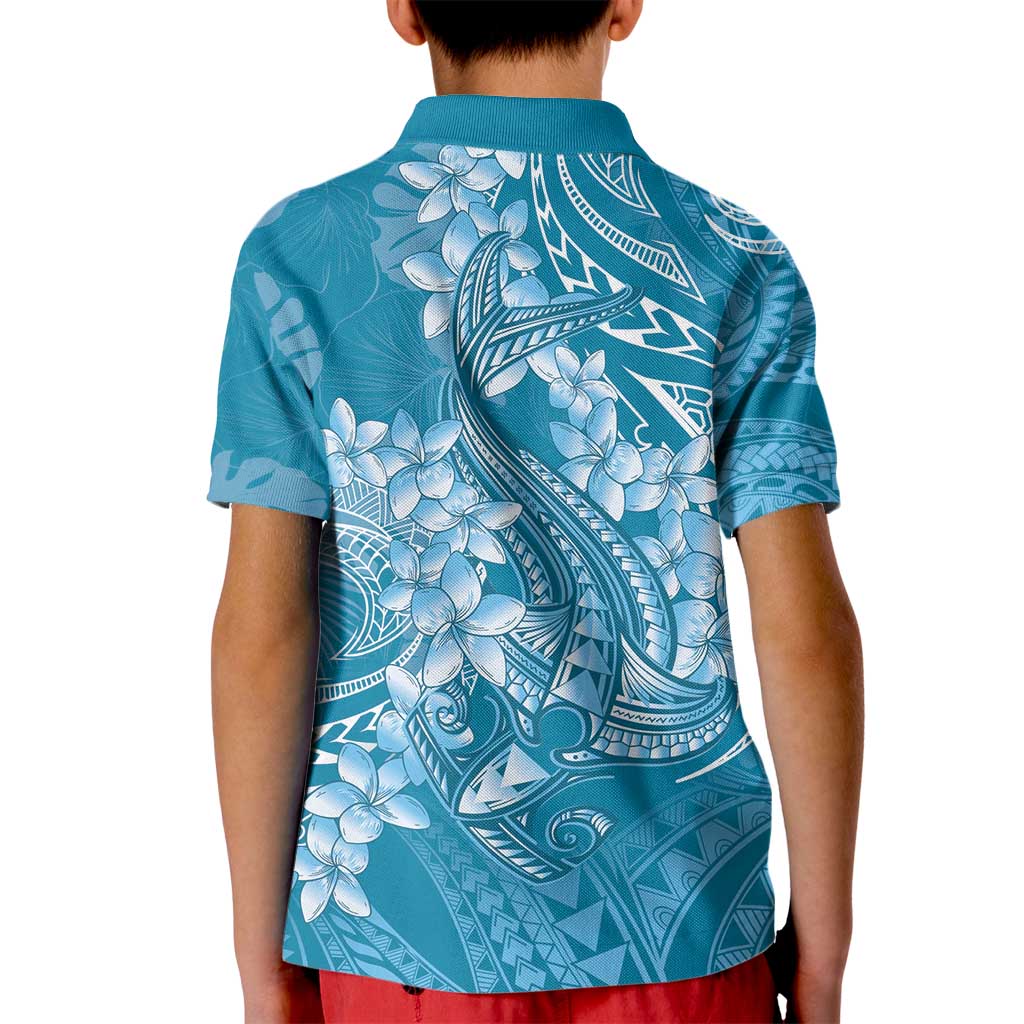 Blue Polynesia Hammerhead Shark Tattoo With Plumeria Lei Kid Polo Shirt