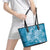 Blue Polynesia Hammerhead Shark Tattoo With Plumeria Lei Leather Tote Bag