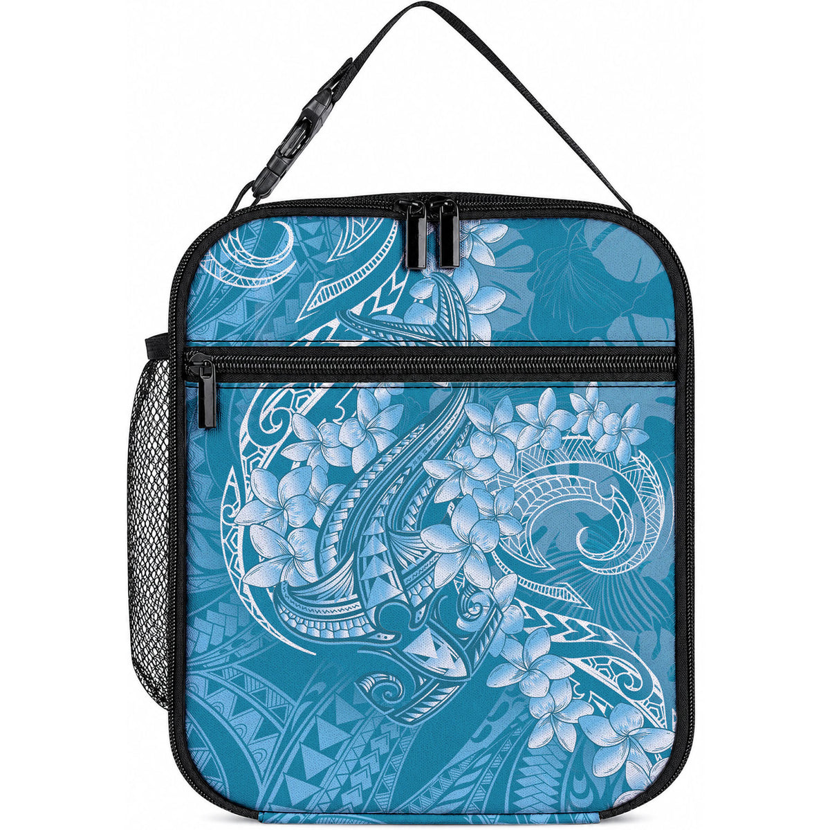 Blue Polynesia Hammerhead Shark Tattoo With Plumeria Lei Lunch Bag LT14 10.2 × 8.3 × 4.3 inch Blue - Polynesian Pride