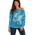 Blue Polynesia Hammerhead Shark Tattoo With Plumeria Lei Off Shoulder Sweater
