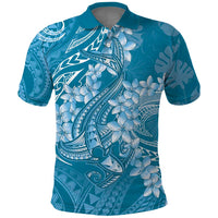 Blue Polynesia Hammerhead Shark Tattoo With Plumeria Lei Polo Shirt