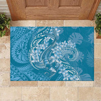 Blue Polynesia Hammerhead Shark Tattoo With Plumeria Lei Rubber Doormat