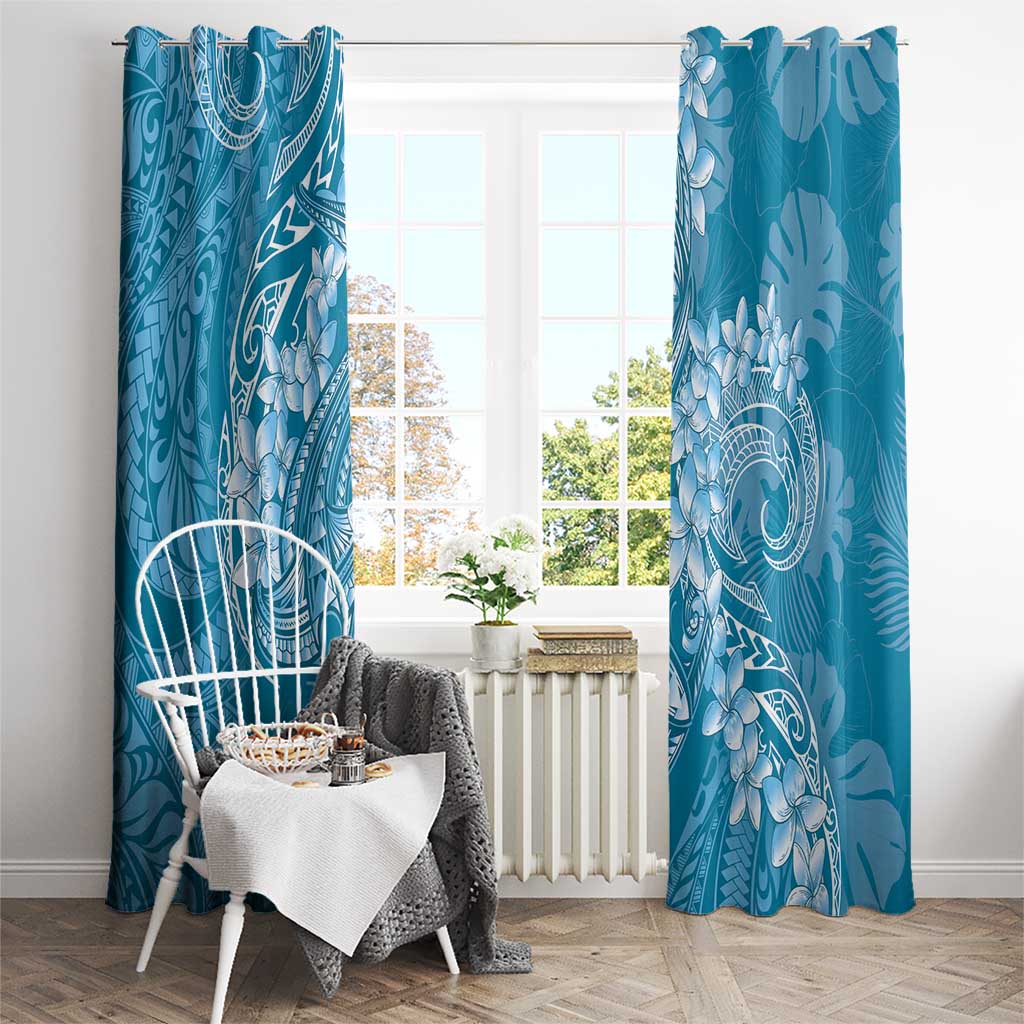 Blue Polynesia Hammerhead Shark Tattoo With Plumeria Lei Window Curtain