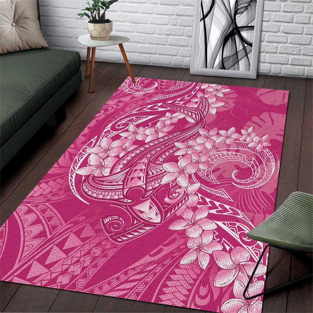 Pink Polynesia Hammerhead Shark Tattoo With Plumeria Lei Area Rug LT14 Pink - Polynesian Pride