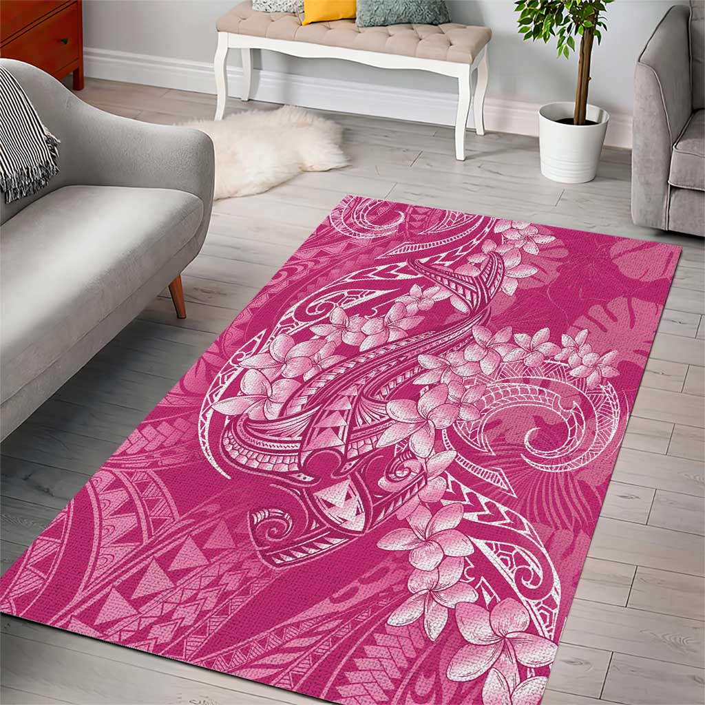Pink Polynesia Hammerhead Shark Tattoo With Plumeria Lei Area Rug LT14 - Polynesian Pride