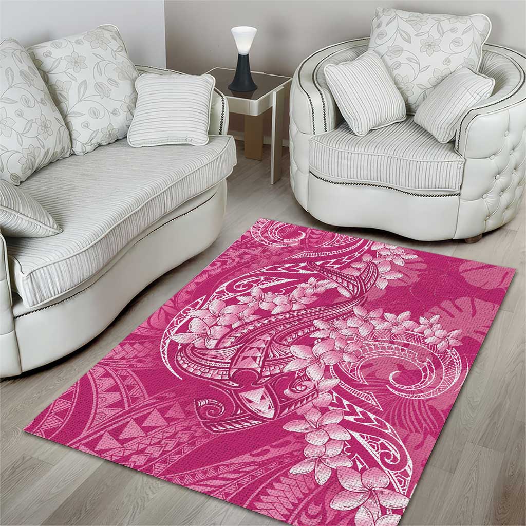 Pink Polynesia Hammerhead Shark Tattoo With Plumeria Lei Area Rug LT14 - Polynesian Pride
