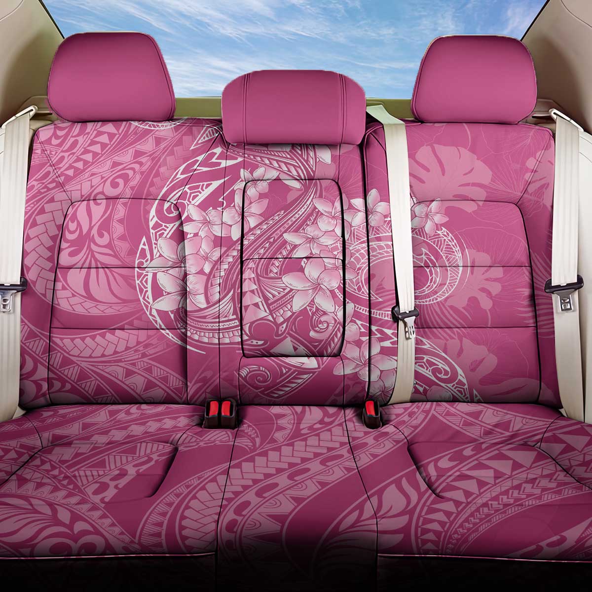 Pink Polynesia Hammerhead Shark Tattoo With Plumeria Lei Back Car Seat Cover LT14 One Size Pink - Polynesian Pride
