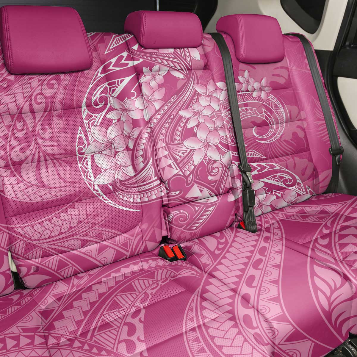 Pink Polynesia Hammerhead Shark Tattoo With Plumeria Lei Back Car Seat Cover LT14 - Polynesian Pride