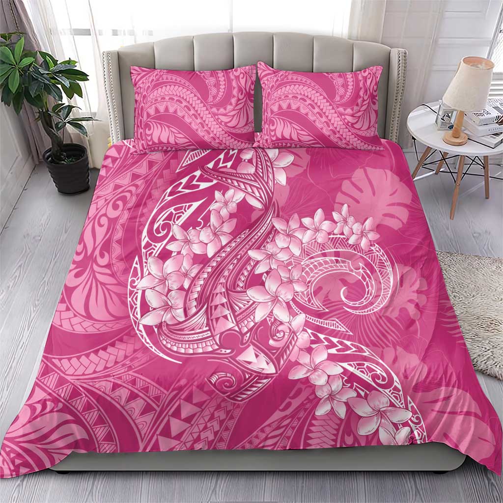 Pink Polynesia Hammerhead Shark Tattoo With Plumeria Lei Bedding Set LT14 - Polynesian Pride