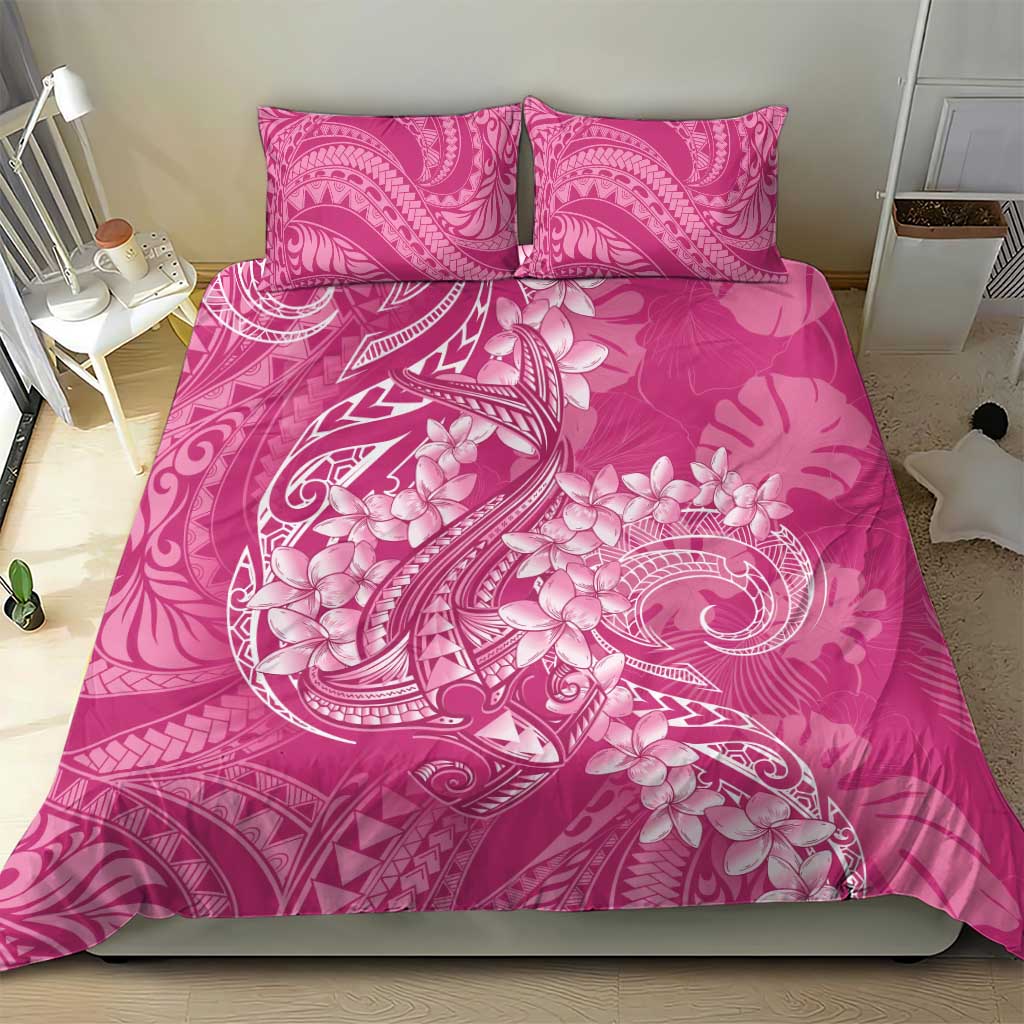 Pink Polynesia Hammerhead Shark Tattoo With Plumeria Lei Bedding Set LT14 - Polynesian Pride