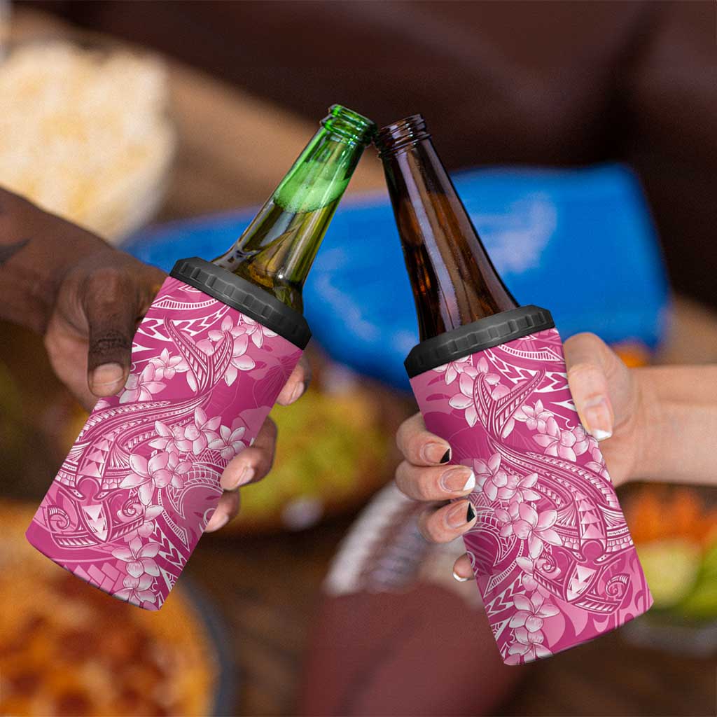 Pink Polynesia Hammerhead Shark Tattoo With Plumeria Lei 4 in 1 Can Cooler Tumbler