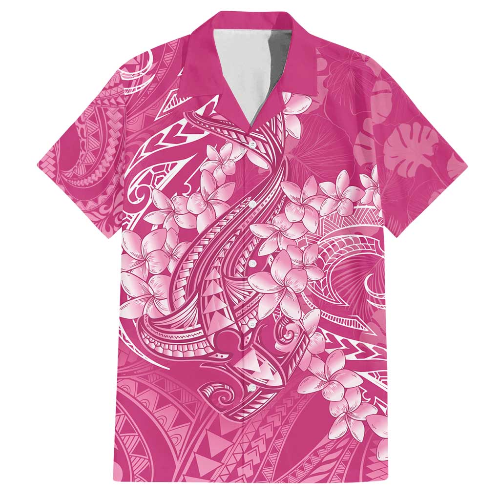 Pink Polynesia Hammerhead Shark Tattoo With Plumeria Lei Family Matching Long Sleeve Bodycon Dress and Hawaiian Shirt LT14 Dad's Shirt - Short Sleeve Pink - Polynesian Pride