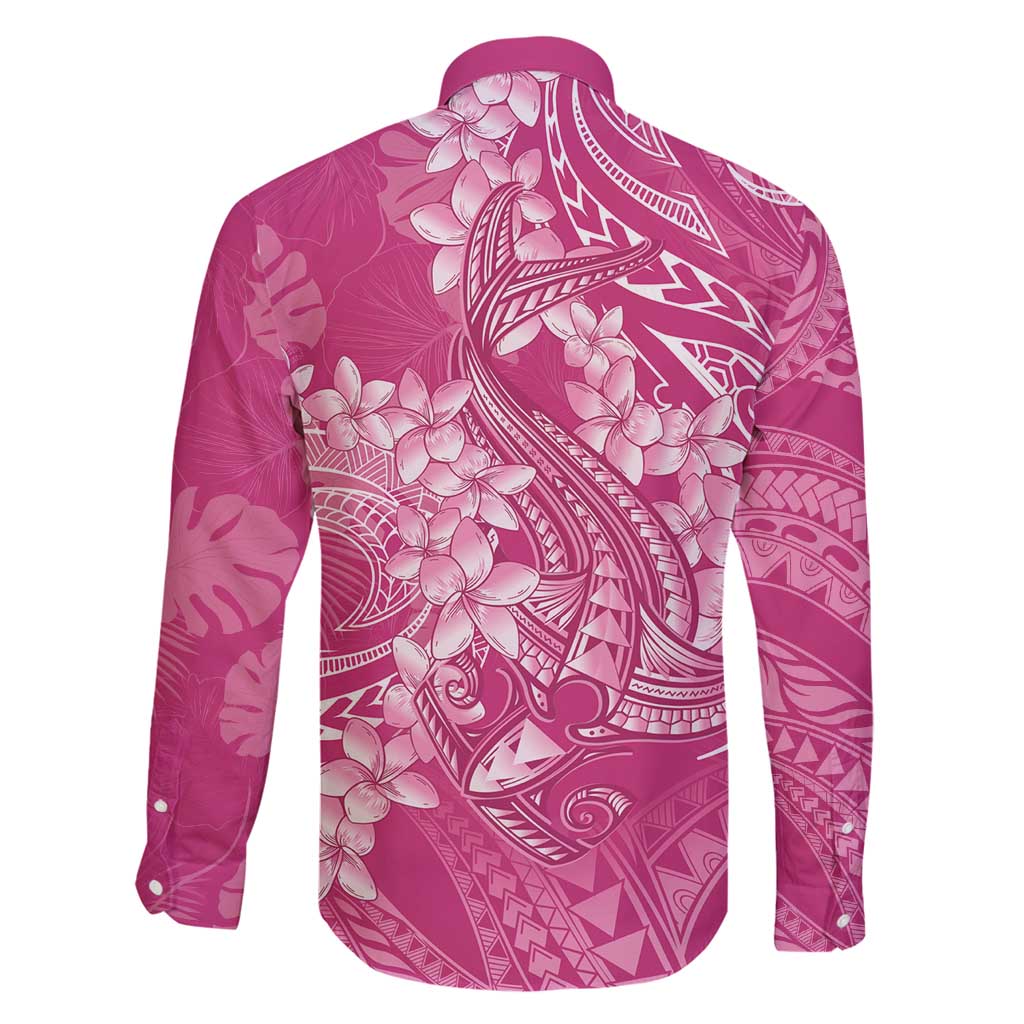 Pink Polynesia Hammerhead Shark Tattoo With Plumeria Lei Family Matching Mermaid Dress and Hawaiian Shirt LT14 - Polynesian Pride