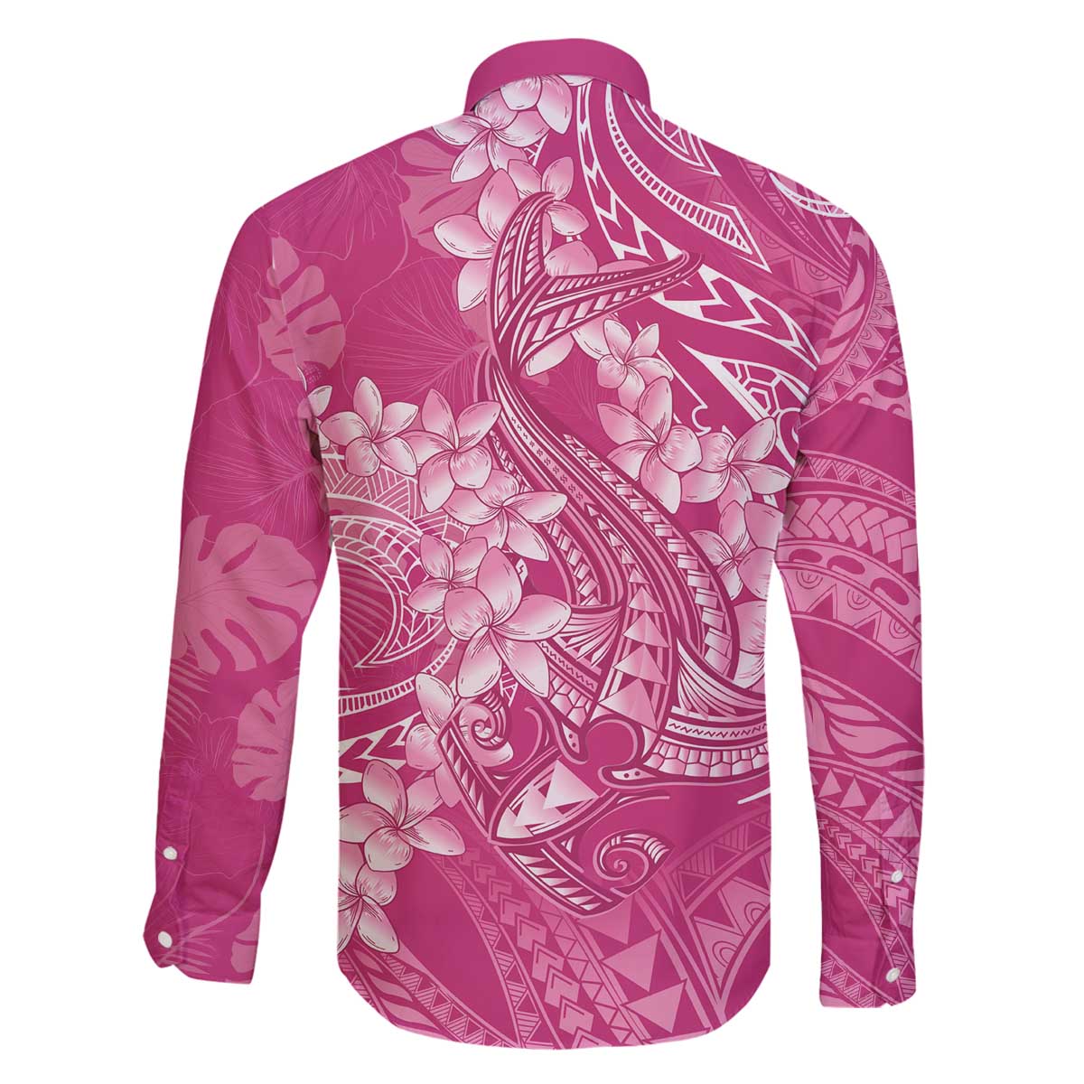 Pink Polynesia Hammerhead Shark Tattoo With Plumeria Lei Family Matching Off The Shoulder Long Sleeve Dress and Hawaiian Shirt LT14 - Polynesian Pride
