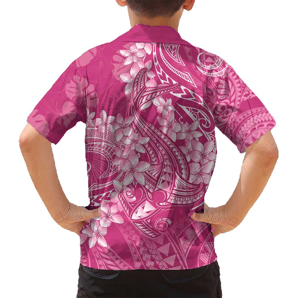 Pink Polynesia Hammerhead Shark Tattoo With Plumeria Lei Family Matching Off Shoulder Maxi Dress and Hawaiian Shirt LT14 - Polynesian Pride