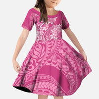 Pink Polynesia Hammerhead Shark Tattoo With Plumeria Lei Family Matching Off Shoulder Maxi Dress and Hawaiian Shirt LT14 Daughter's Dress Pink - Polynesian Pride