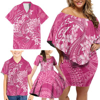 Pink Polynesia Hammerhead Shark Tattoo With Plumeria Lei Family Matching Off Shoulder Short Dress and Hawaiian Shirt LT14 - Polynesian Pride