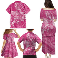 Pink Polynesia Hammerhead Shark Tattoo With Plumeria Lei Family Matching Puletasi and Hawaiian Shirt