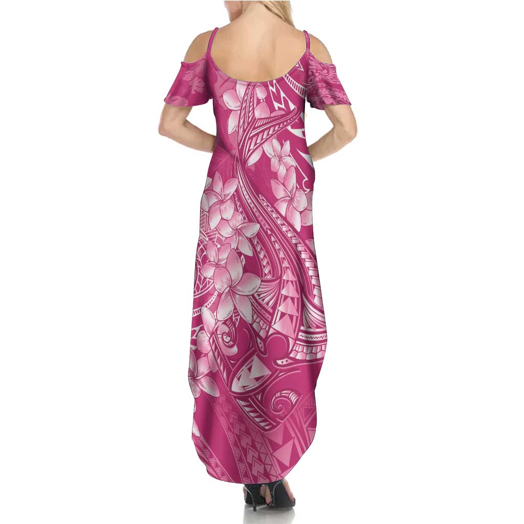 Pink Polynesia Hammerhead Shark Tattoo With Plumeria Lei Family Matching Summer Maxi Dress and Hawaiian Shirt LT14 - Polynesian Pride