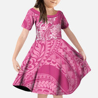 Pink Polynesia Hammerhead Shark Tattoo With Plumeria Lei Family Matching Tank Maxi Dress and Hawaiian Shirt LT14 Daughter's Dress Pink - Polynesian Pride