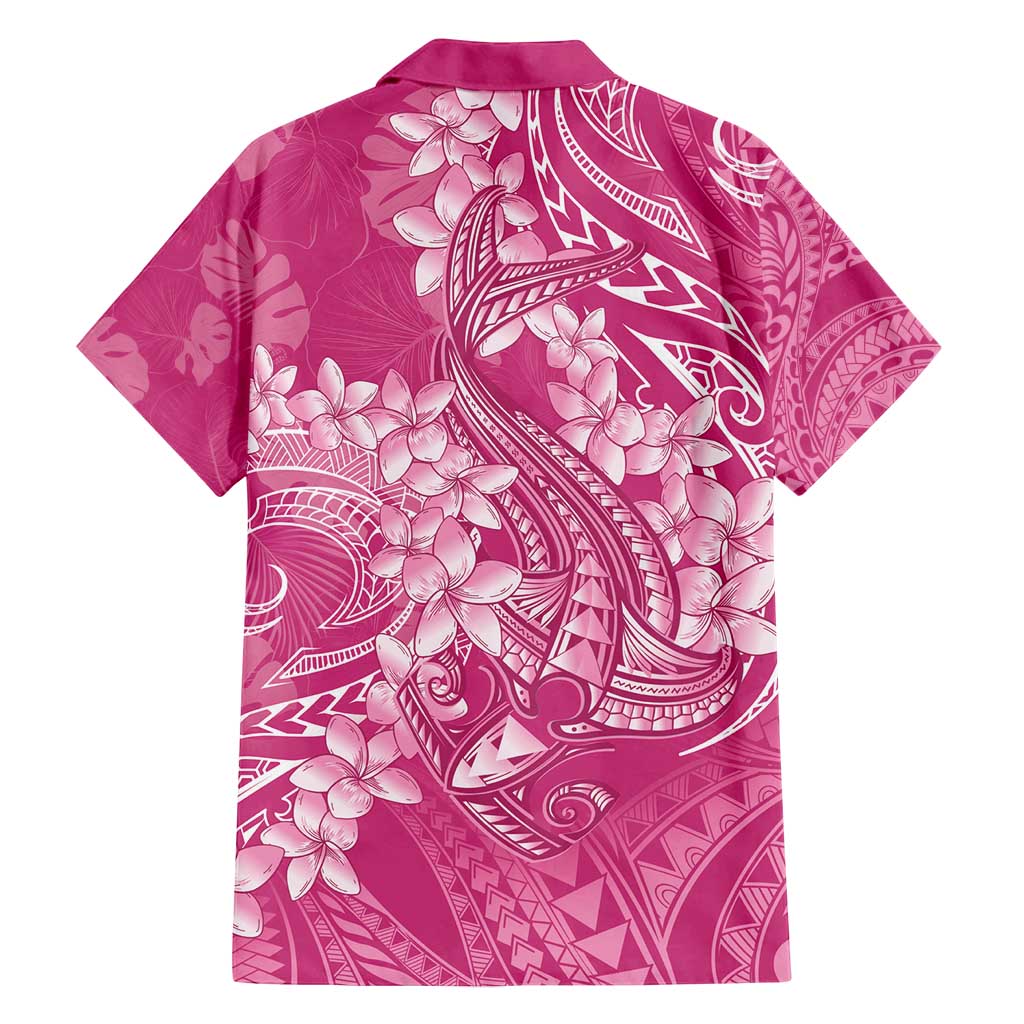 Pink Polynesia Hammerhead Shark Tattoo With Plumeria Lei Family Matching Tank Maxi Dress and Hawaiian Shirt LT14 - Polynesian Pride