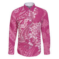 Pink Polynesia Hammerhead Shark Tattoo With Plumeria Lei Family Matching Tank Maxi Dress and Hawaiian Shirt LT14 Dad's Shirt - Long Sleeve Pink - Polynesian Pride