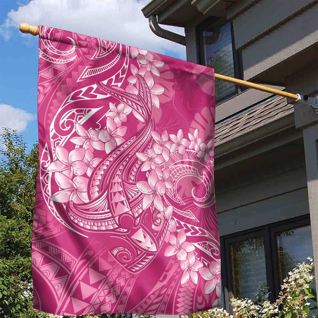 Pink Polynesia Hammerhead Shark Tattoo With Plumeria Lei Garden Flag LT14 - Polynesian Pride