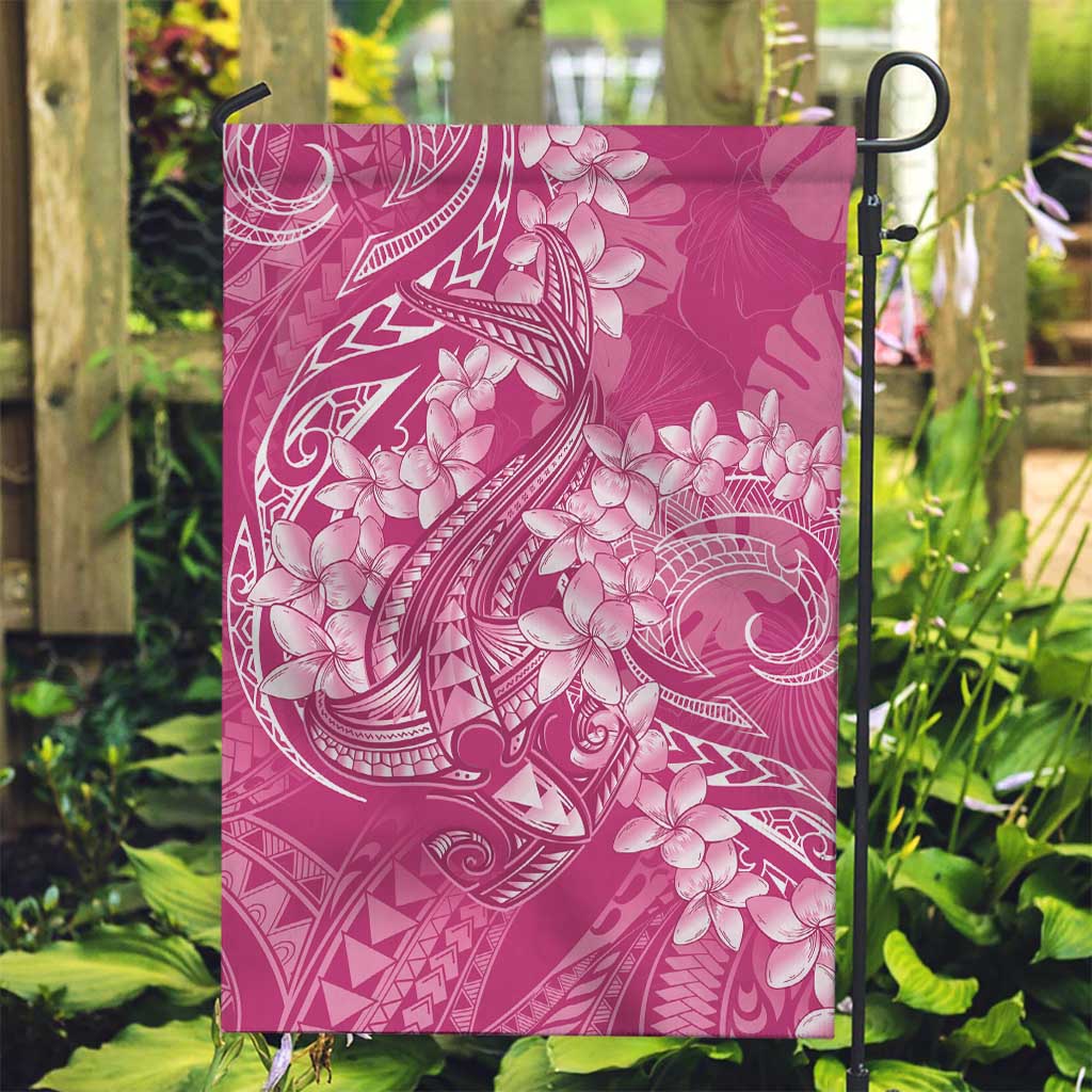 Pink Polynesia Hammerhead Shark Tattoo With Plumeria Lei Garden Flag LT14 Garden Flag Pink - Polynesian Pride