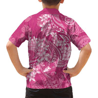 Pink Polynesia Hammerhead Shark Tattoo With Plumeria Lei Kid Hawaiian Shirt
