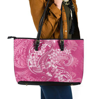 Pink Polynesia Hammerhead Shark Tattoo With Plumeria Lei Leather Tote Bag LT14 - Polynesian Pride
