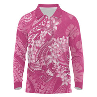 Pink Polynesia Hammerhead Shark Tattoo With Plumeria Lei Long Sleeve Polo Shirt