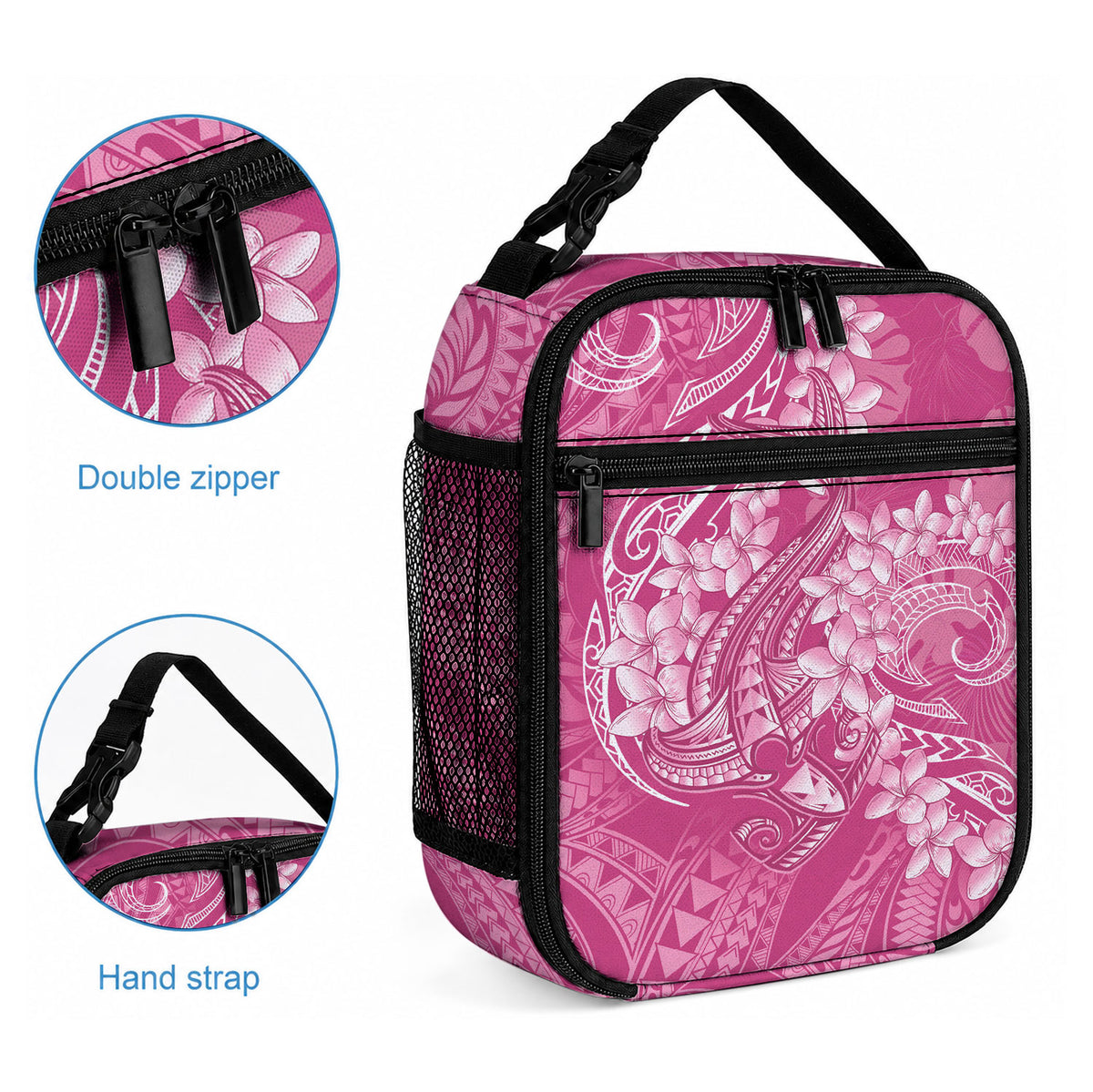 Pink Polynesia Hammerhead Shark Tattoo With Plumeria Lei Lunch Bag LT14 - Polynesian Pride