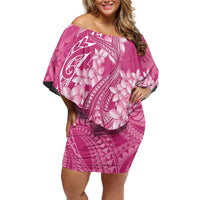 Pink Polynesia Hammerhead Shark Tattoo With Plumeria Lei Off Shoulder Short Dress