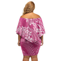 Pink Polynesia Hammerhead Shark Tattoo With Plumeria Lei Off Shoulder Short Dress