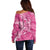 Pink Polynesia Hammerhead Shark Tattoo With Plumeria Lei Off Shoulder Sweater