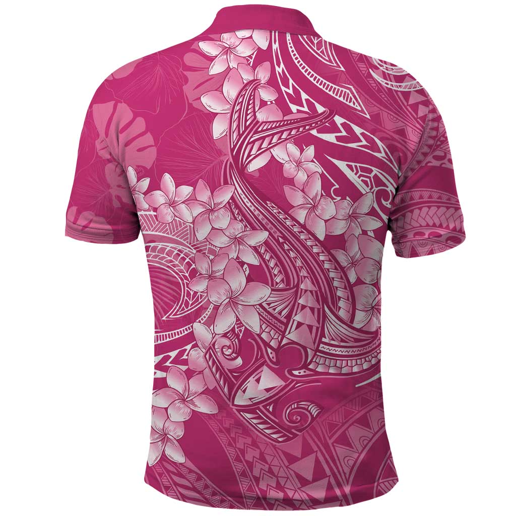 Pink Polynesia Hammerhead Shark Tattoo With Plumeria Lei Polo Shirt