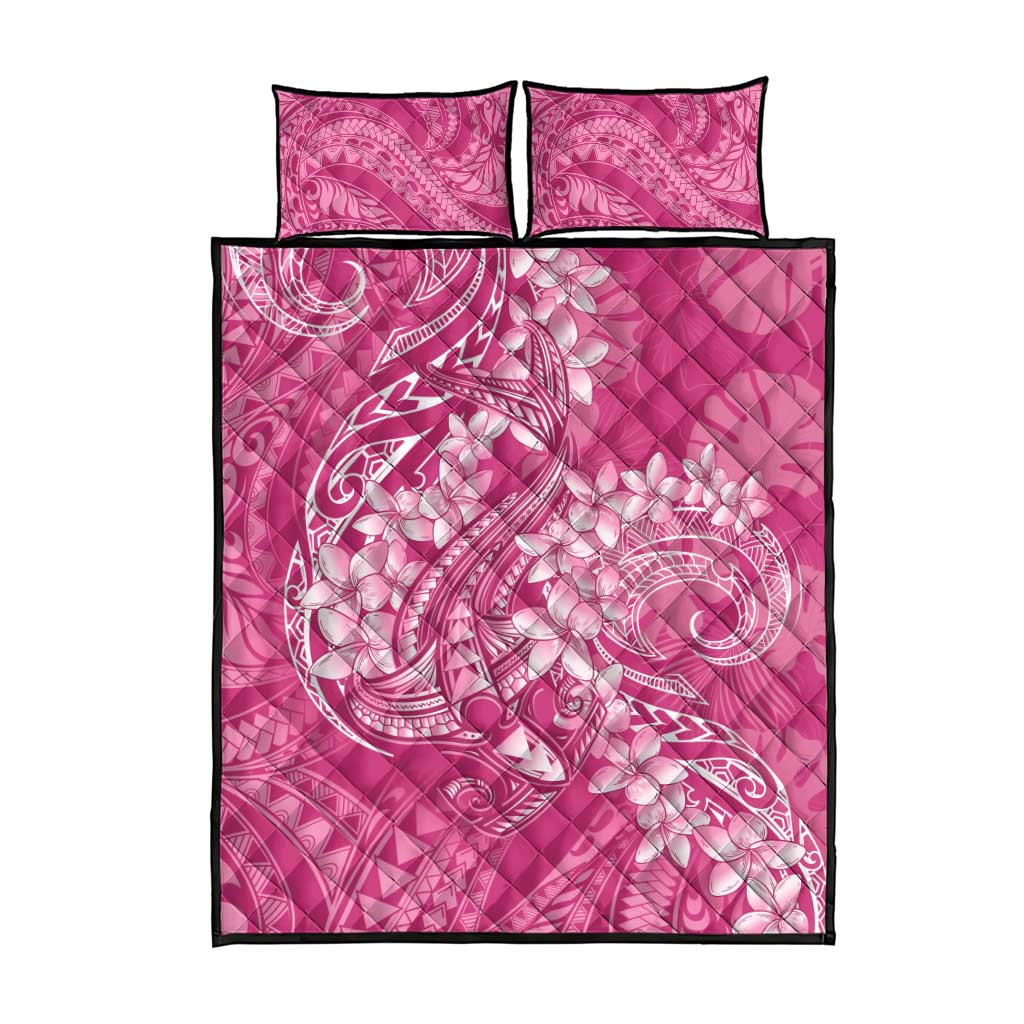 Pink Polynesia Hammerhead Shark Tattoo With Plumeria Lei Quilt Bed Set LT14 - Polynesian Pride