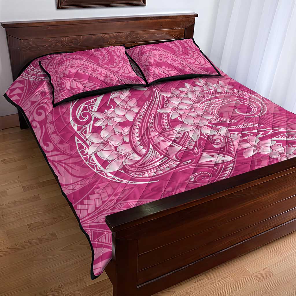Pink Polynesia Hammerhead Shark Tattoo With Plumeria Lei Quilt Bed Set LT14 - Polynesian Pride