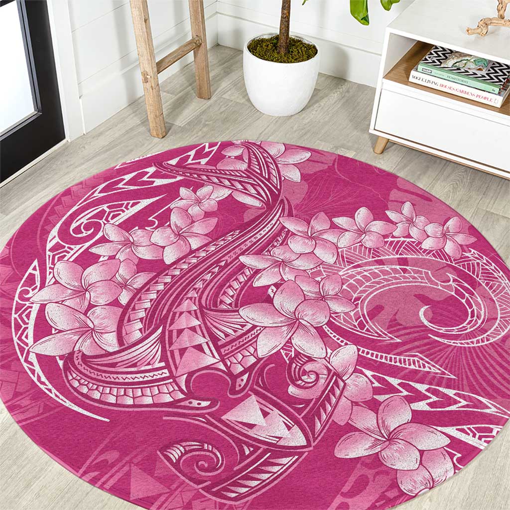 Pink Polynesia Hammerhead Shark Tattoo With Plumeria Lei Round Carpet LT14 Pink - Polynesian Pride