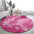 Pink Polynesia Hammerhead Shark Tattoo With Plumeria Lei Round Carpet