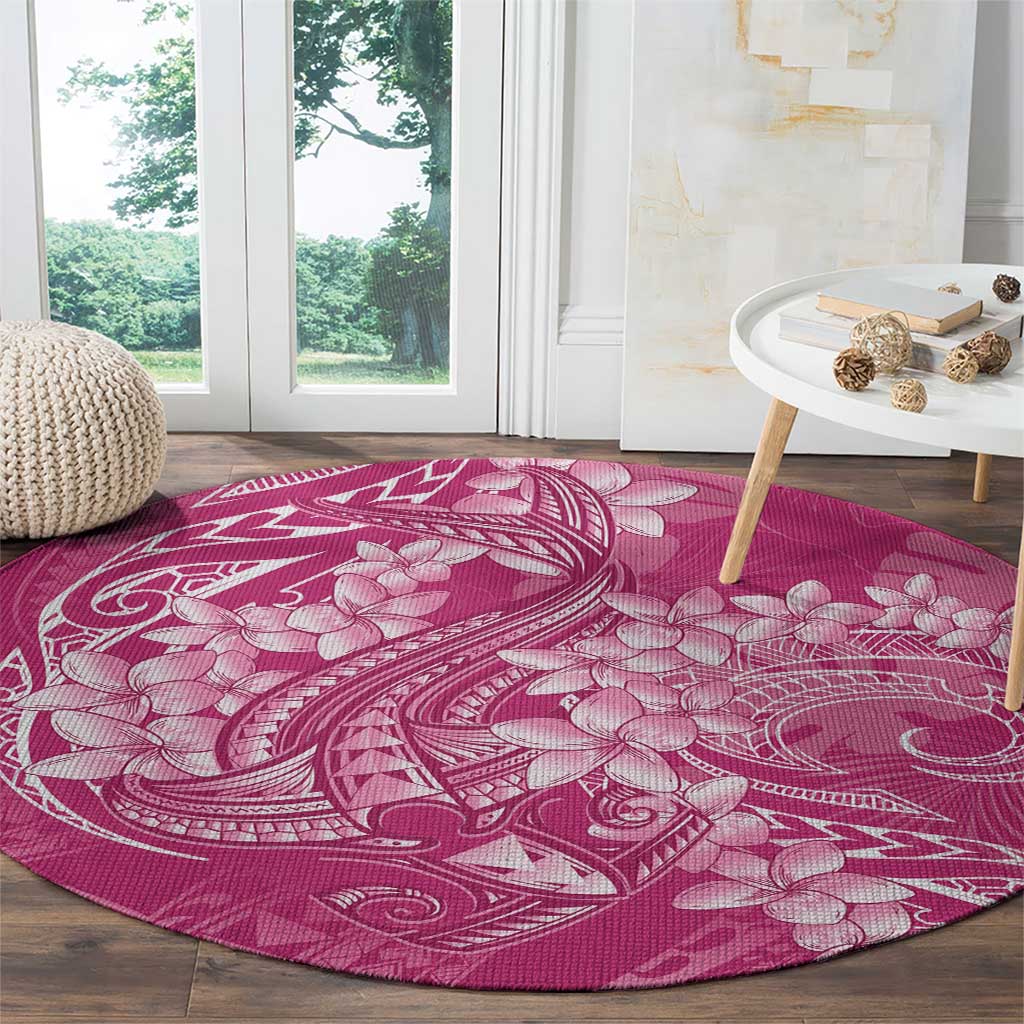 Pink Polynesia Hammerhead Shark Tattoo With Plumeria Lei Round Carpet LT14 - Polynesian Pride