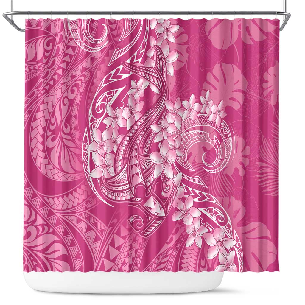 Pink Polynesia Hammerhead Shark Tattoo With Plumeria Lei Shower Curtain LT14 Pink - Polynesian Pride